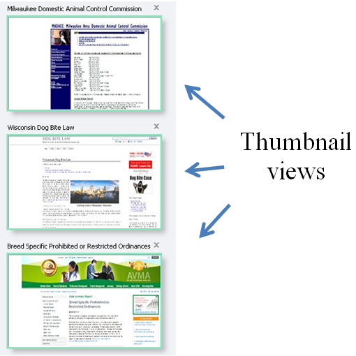 Thumnail views of tabs