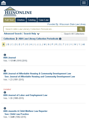 ABA Journals on HeinOnline screenshot