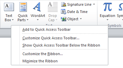 Quick access toolbar