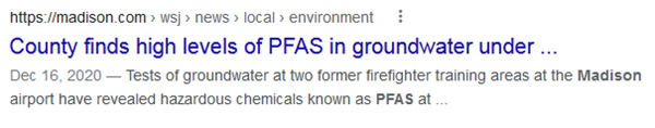 Example of headline difference: County finds high levels of PFAS