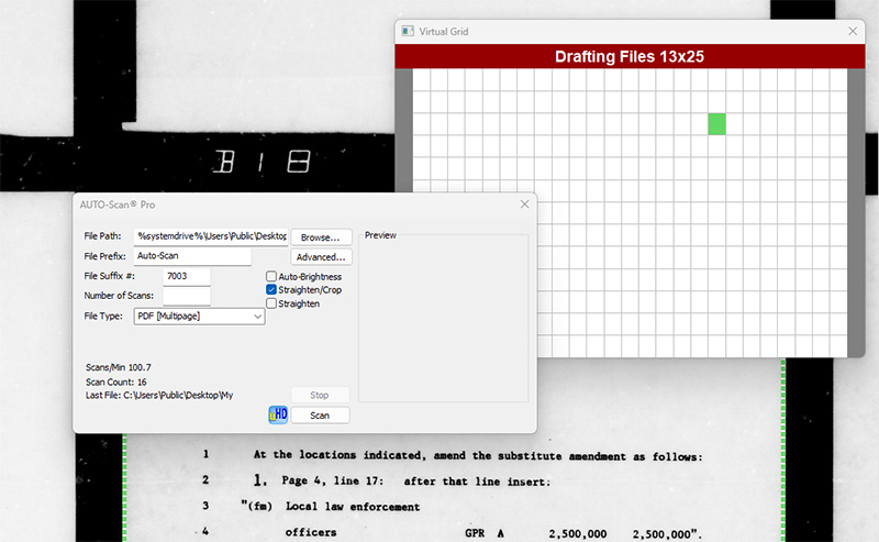 Automatic scanning window over a microfiche page